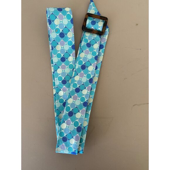 Talbots Womens XL Blue & Lavender Geometric Belt With Tortoise Shell Buckle - Picture 3 of 3